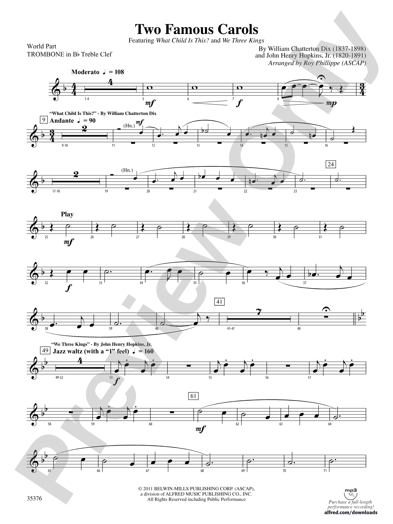 Two Famous Carols: (wp) 1st B-flat Trombone T.C.