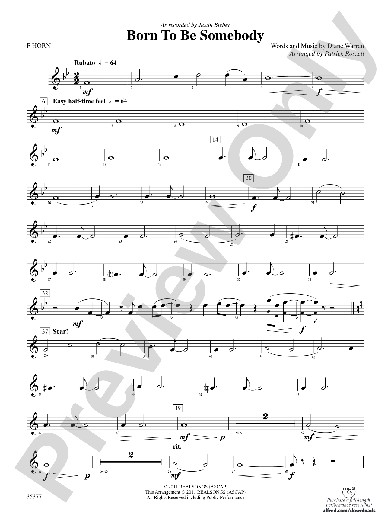 Born to be Somebody: 1st F Horn