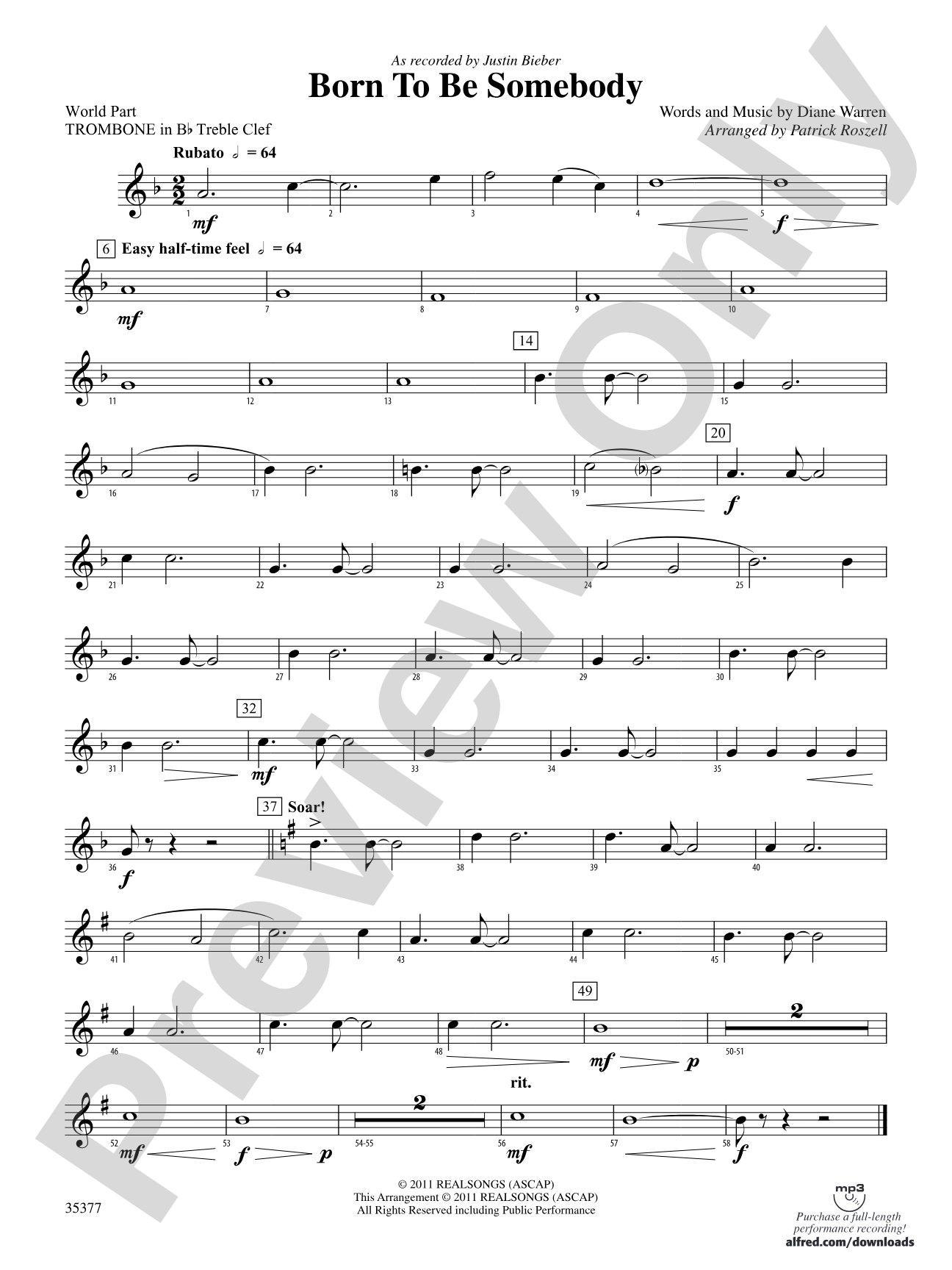 Born to be Somebody: (wp) 1st B-flat Trombone T.C.