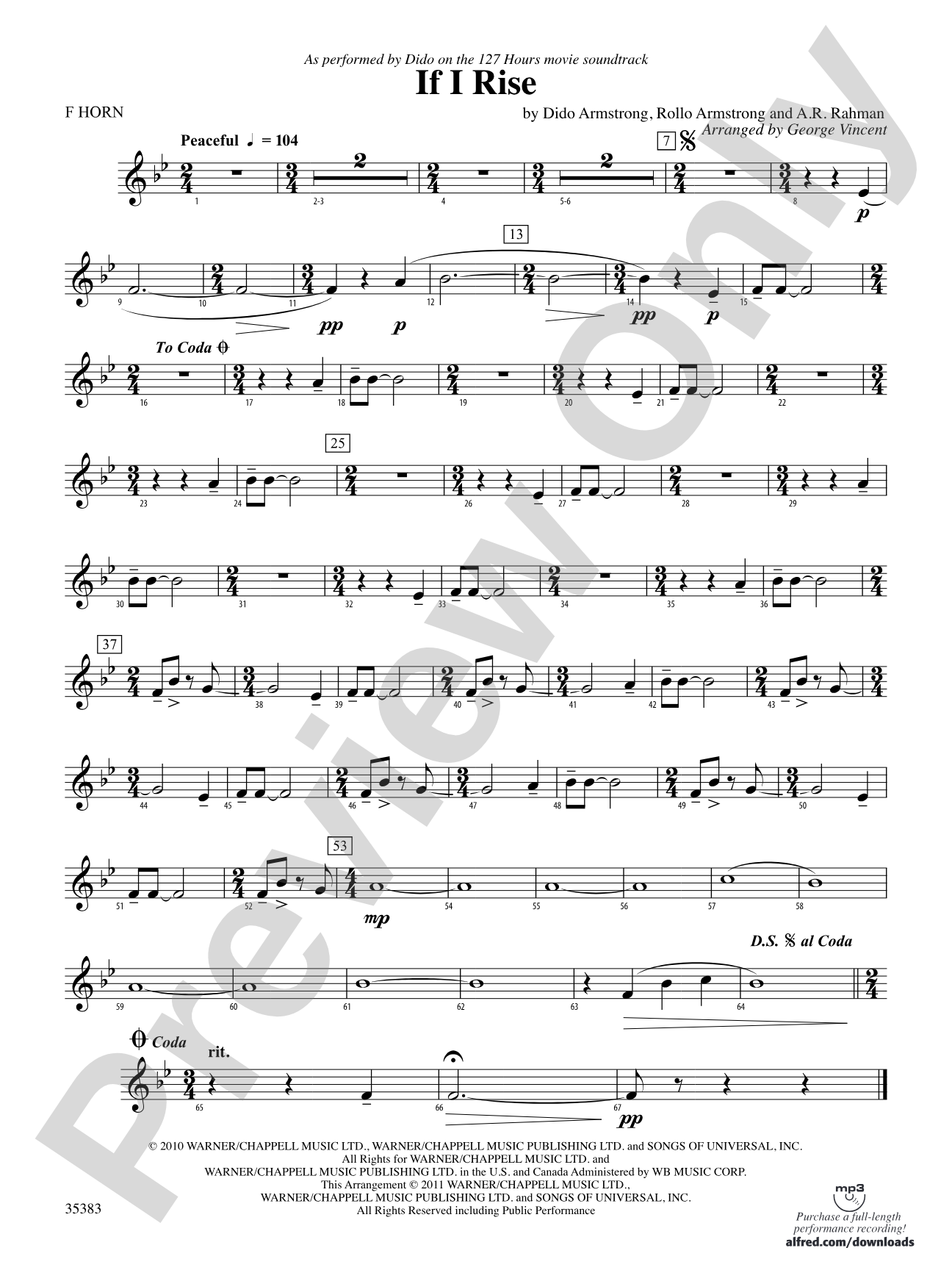 If I Rise: 1st F Horn