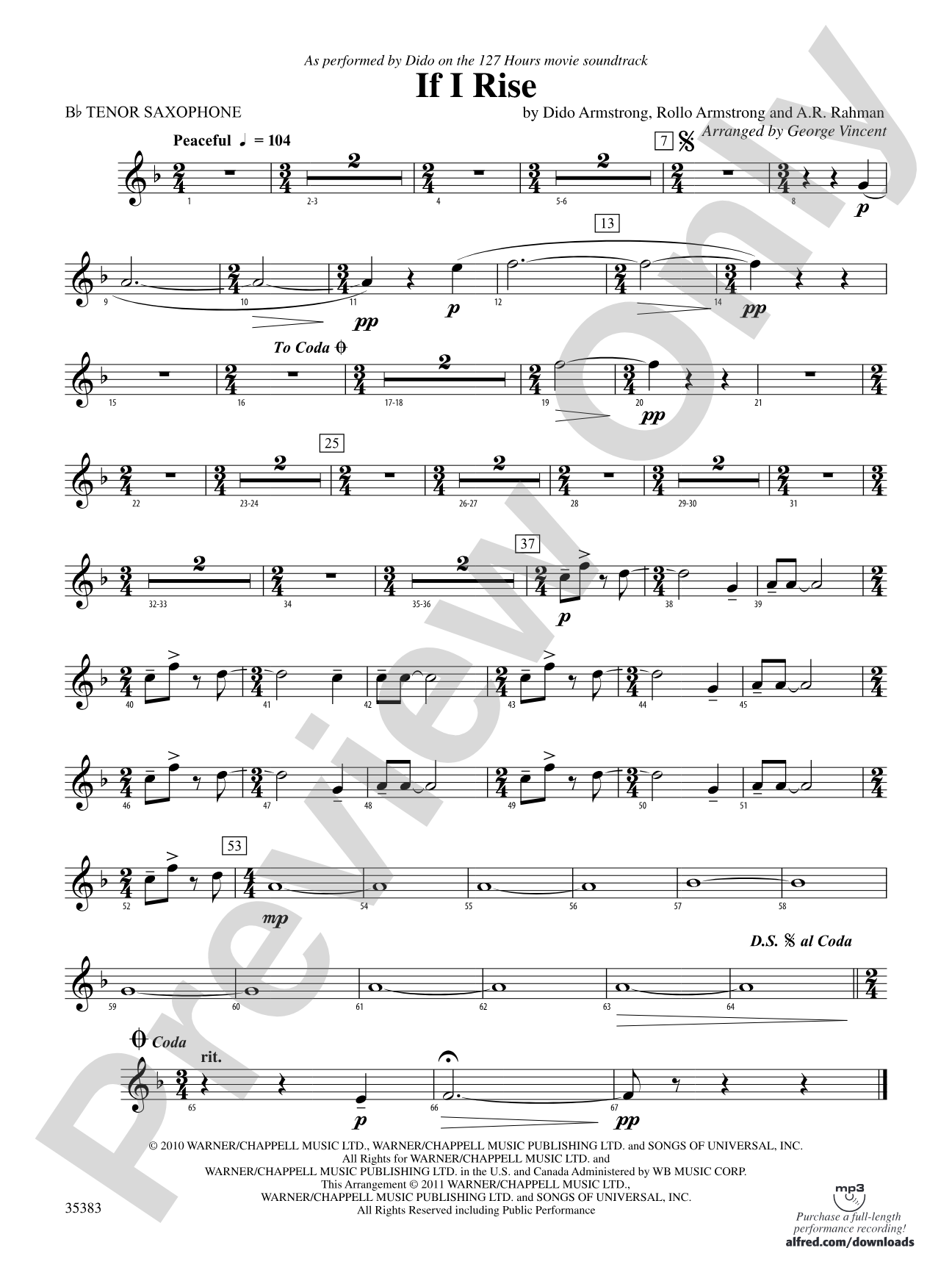 If I Rise: B-flat Tenor Saxophone