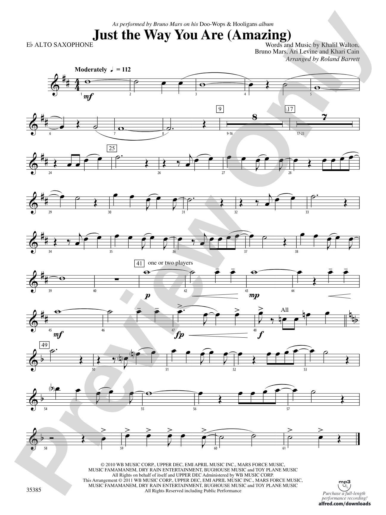 Just the Way You Are (Amazing): E-flat Alto Saxophone