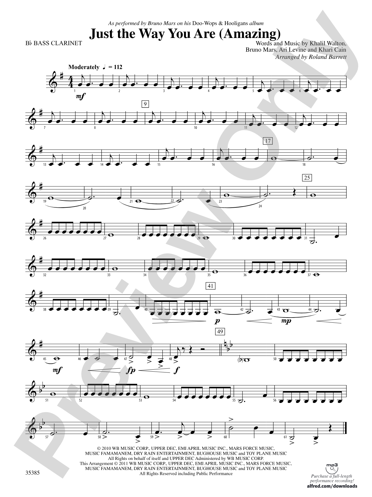 Just the Way You Are (Amazing): B-flat Bass Clarinet