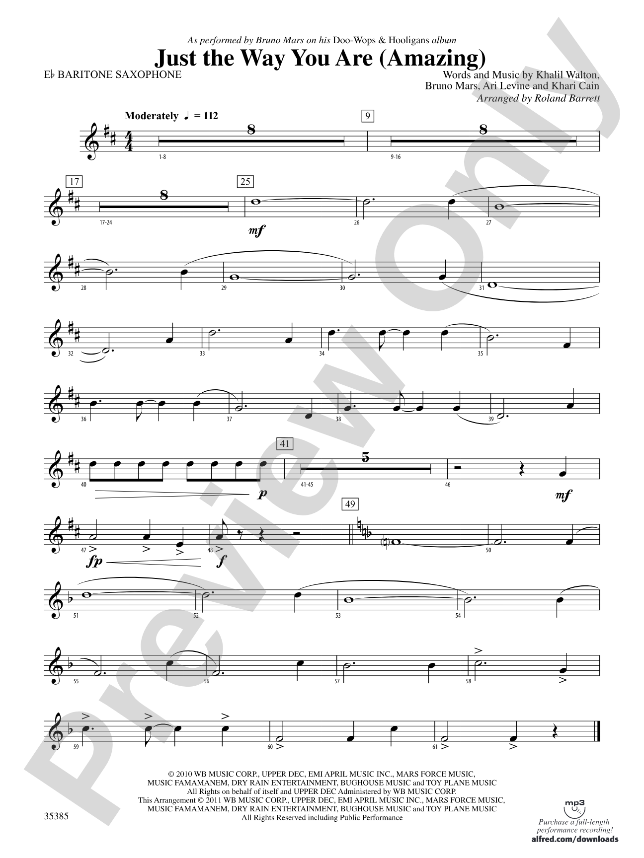 Just the Way You Are (Amazing): E-flat Baritone Saxophone