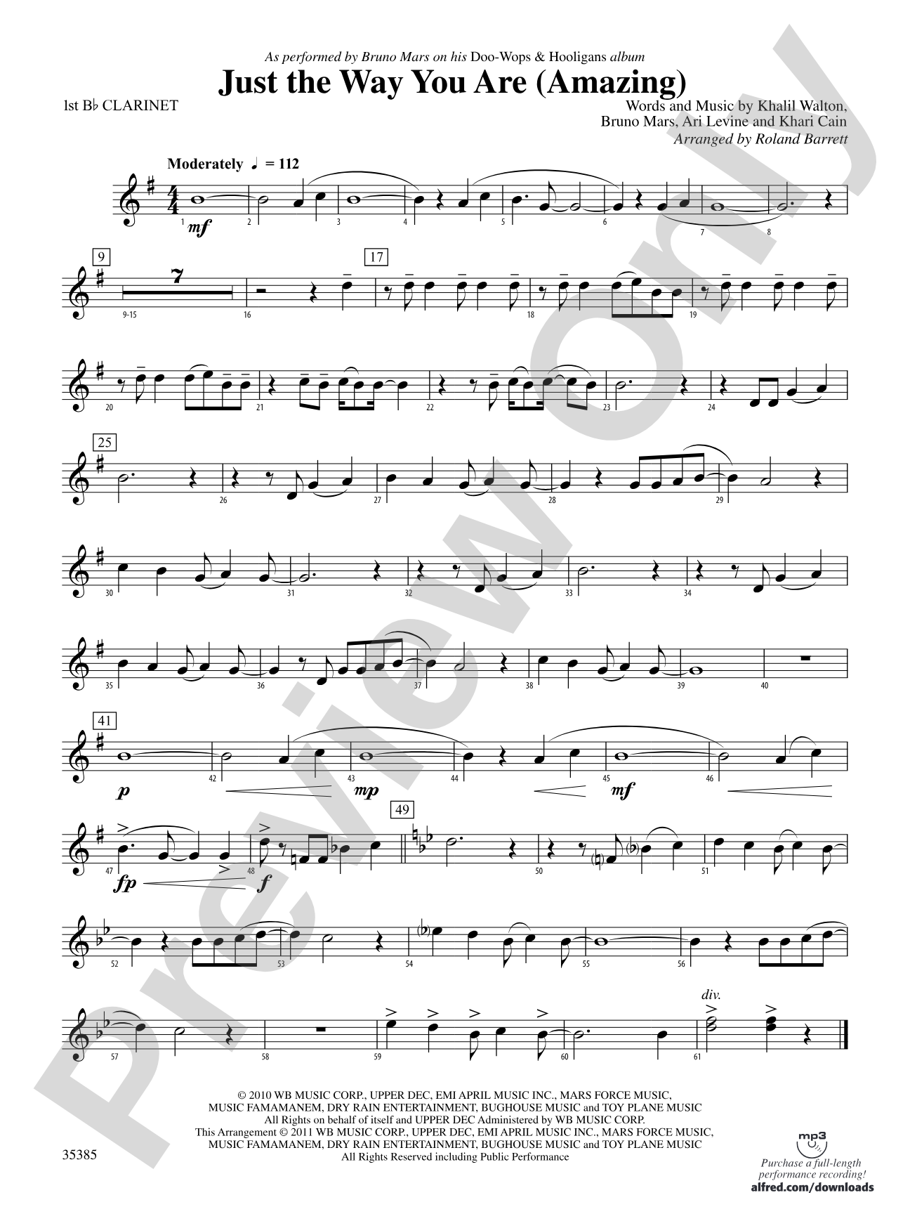 Just the Way You Are (Amazing): 1st B-flat Clarinet