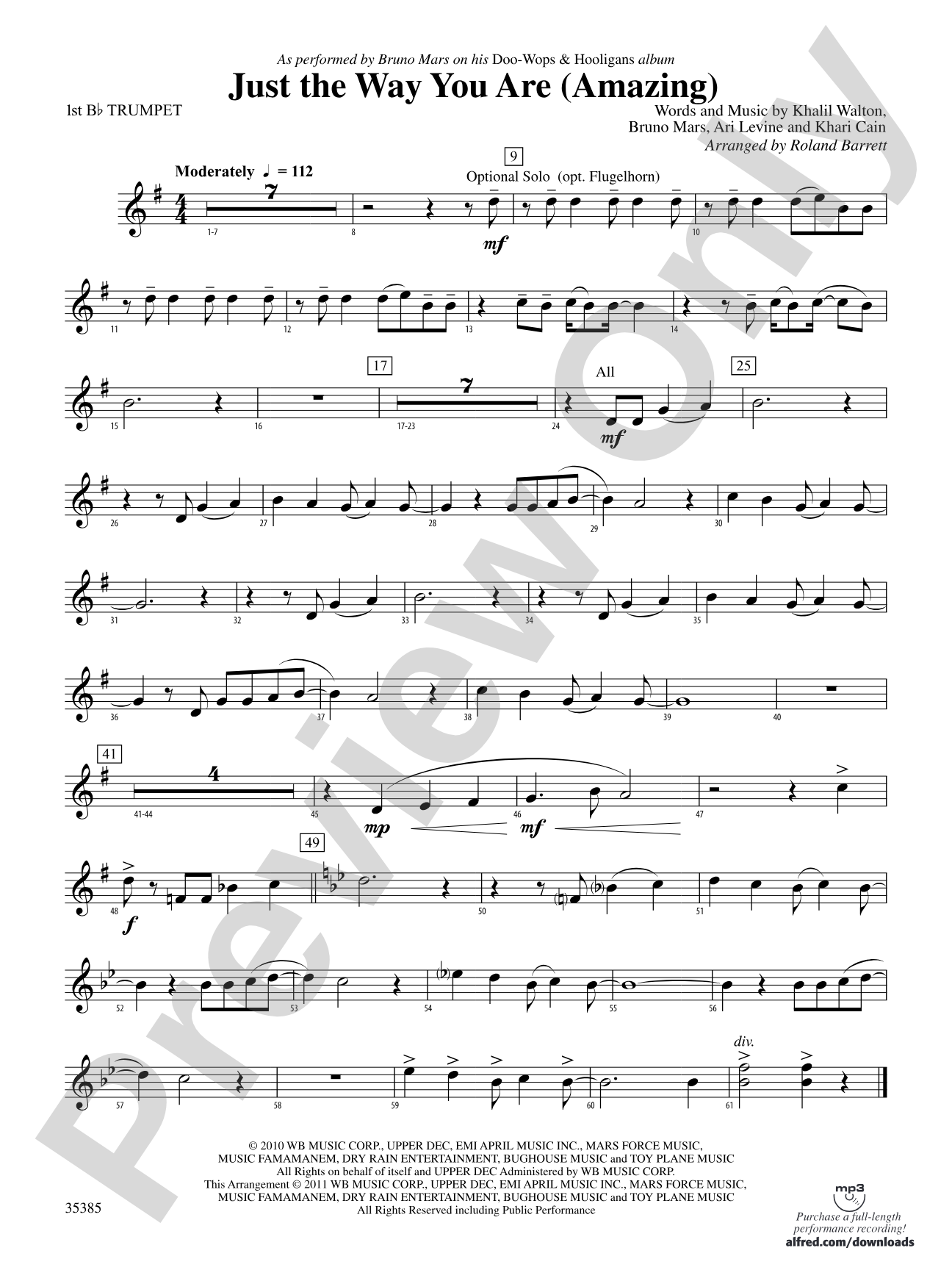 Just the Way You Are (Amazing): 1st B-flat Trumpet