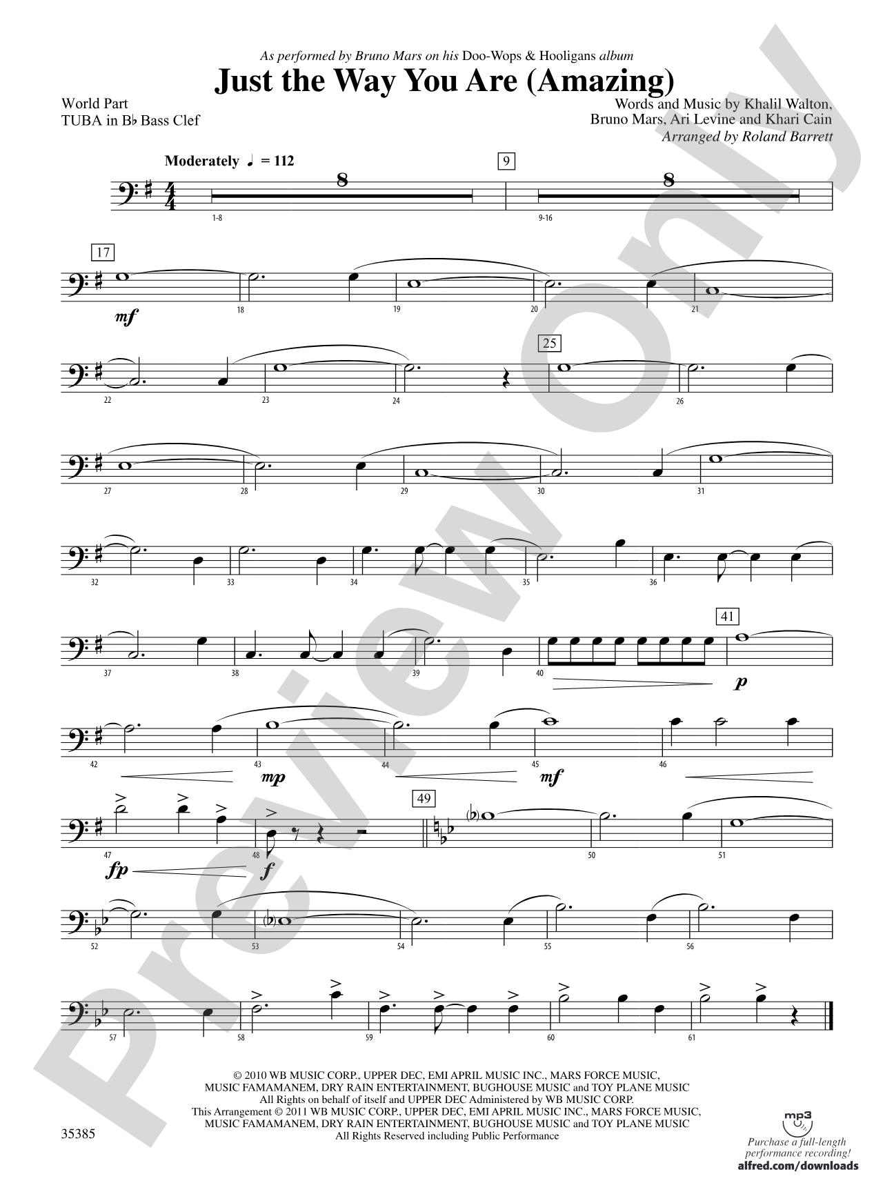 Just the Way You Are (Amazing): (wp) B-flat Tuba B.C.