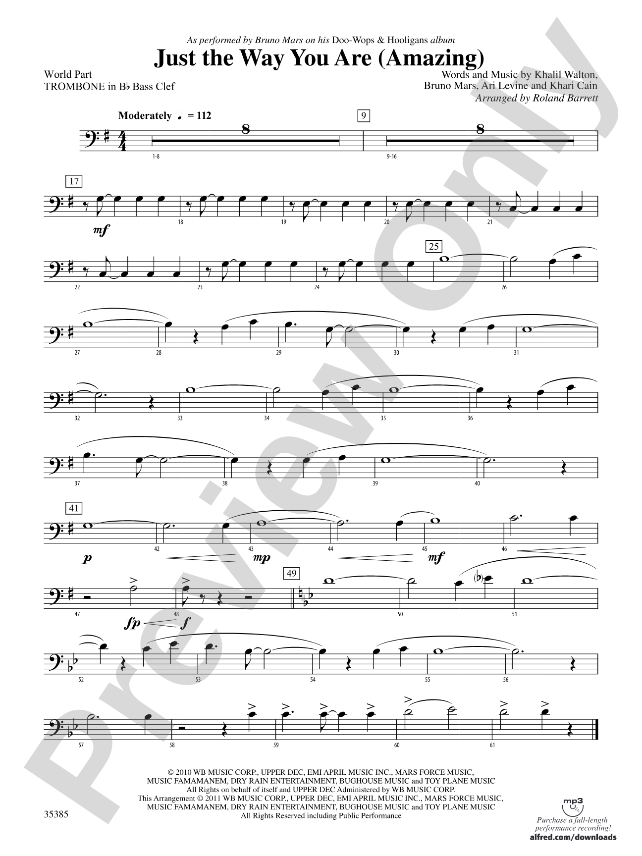 Just the Way You Are (Amazing): (wp) 1st B-flat Trombone B.C.