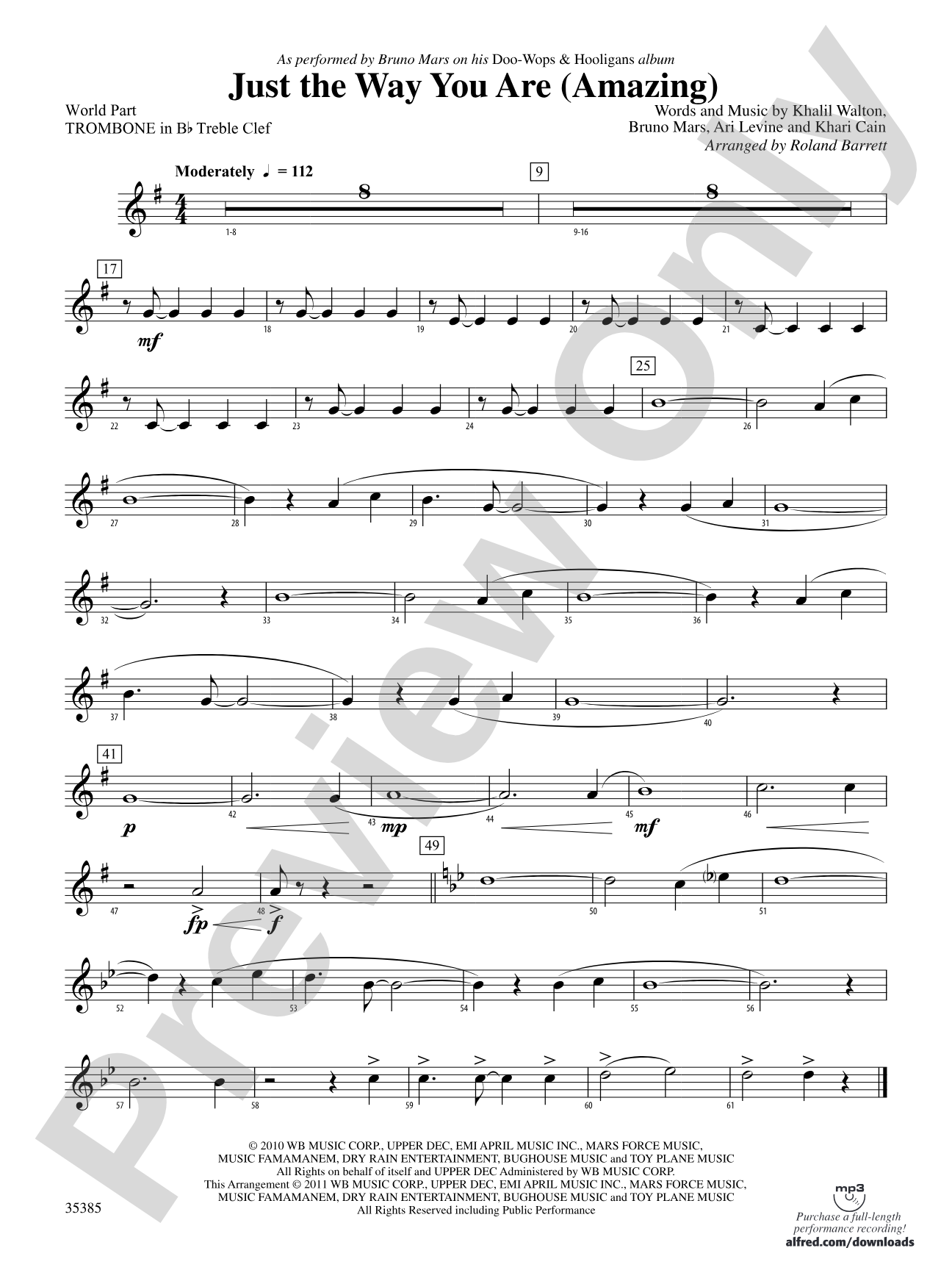 Just the Way You Are (Amazing): (wp) 1st B-flat Trombone T.C.