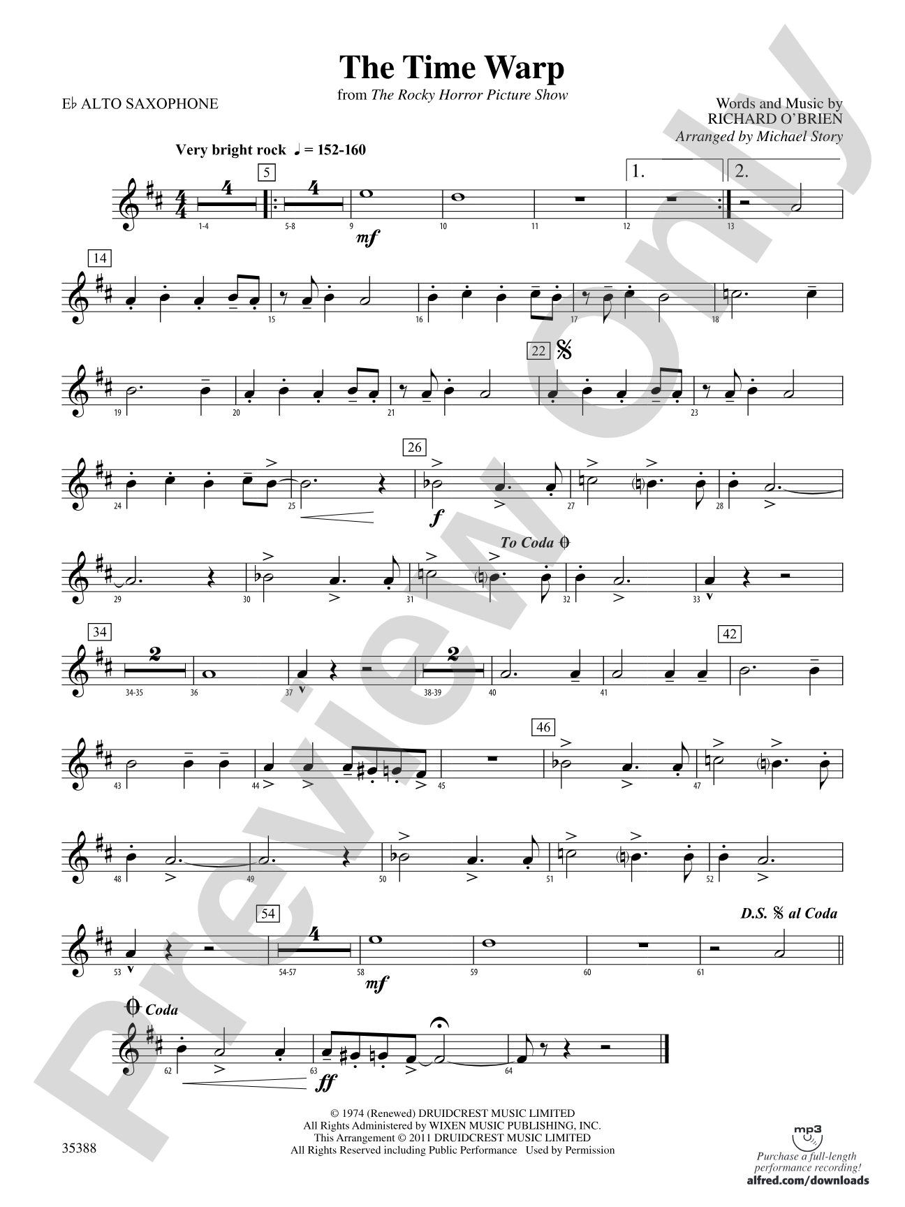 The Time Warp (from The Rocky Horror Picture Show): E-flat Alto Saxophone