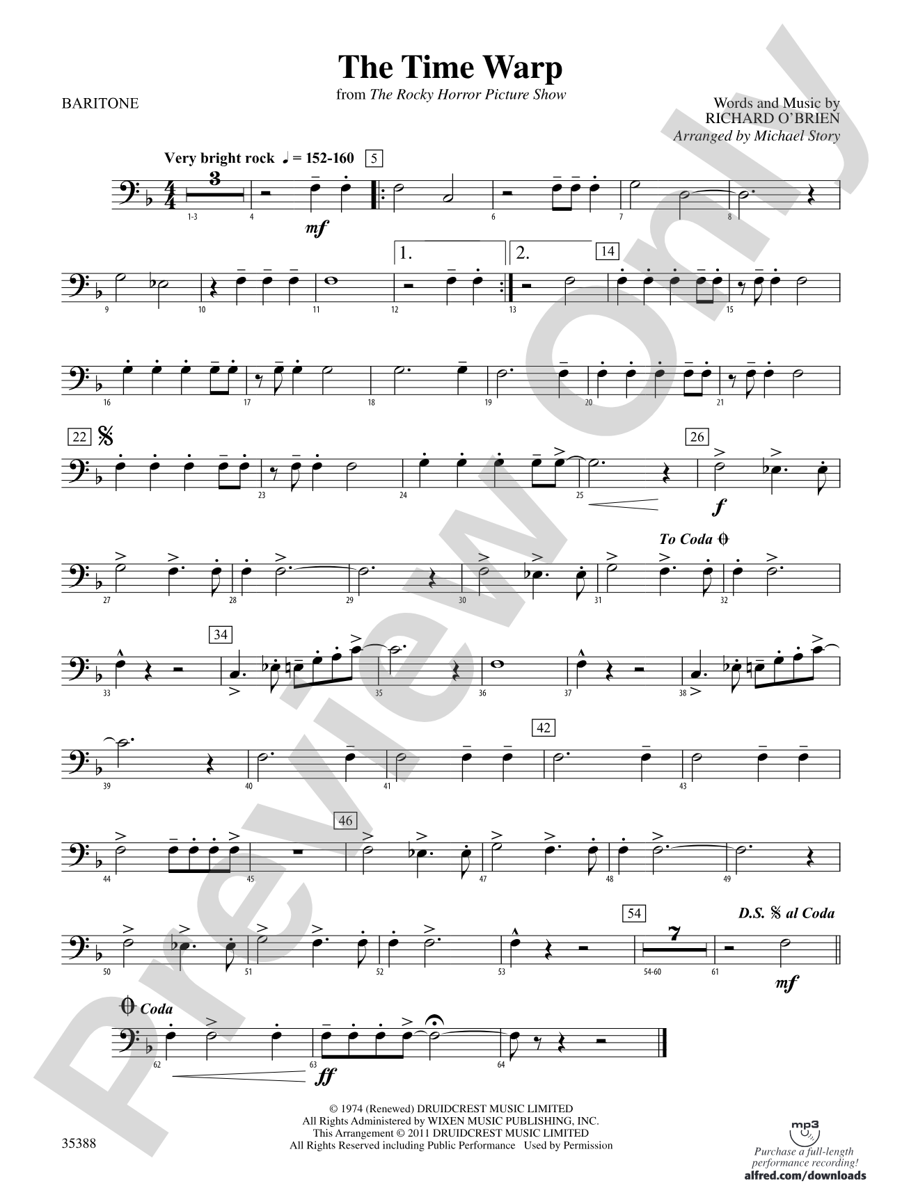 The Time Warp (from The Rocky Horror Picture Show): Baritone B.C.