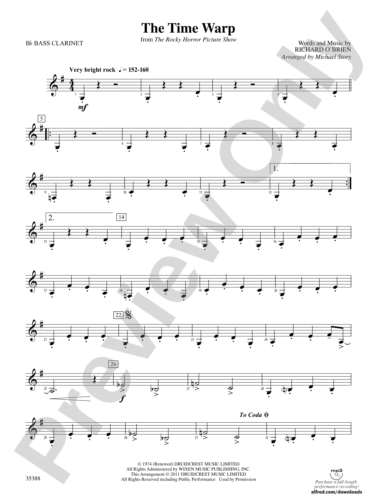 The Time Warp (from The Rocky Horror Picture Show): B-flat Bass Clarinet
