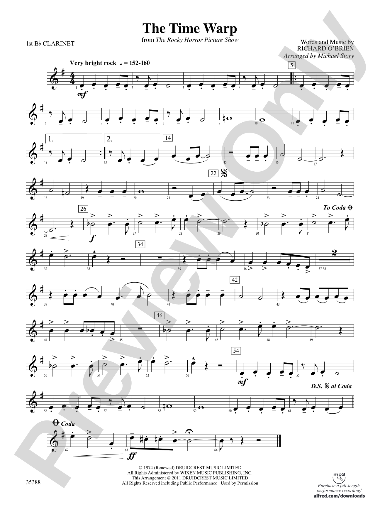 The Time Warp (from The Rocky Horror Picture Show): 1st B-flat Clarinet