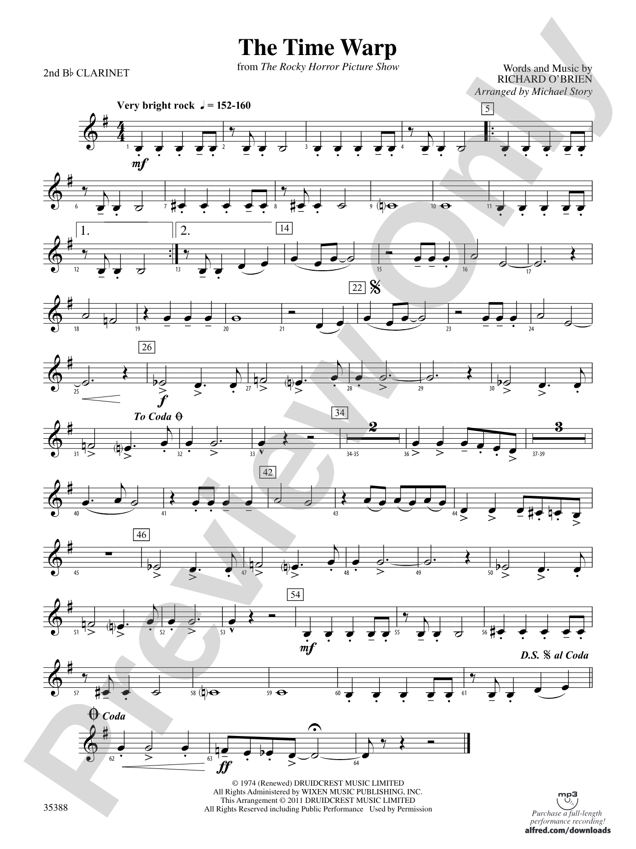 The Time Warp (from The Rocky Horror Picture Show): 2nd B-flat Clarinet