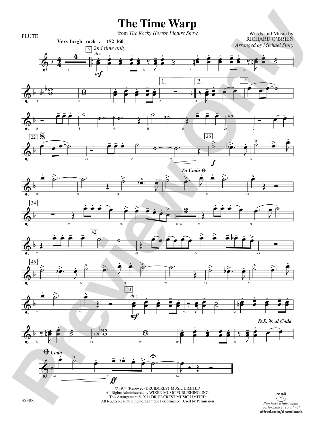 The Time Warp (from The Rocky Horror Picture Show): Flute