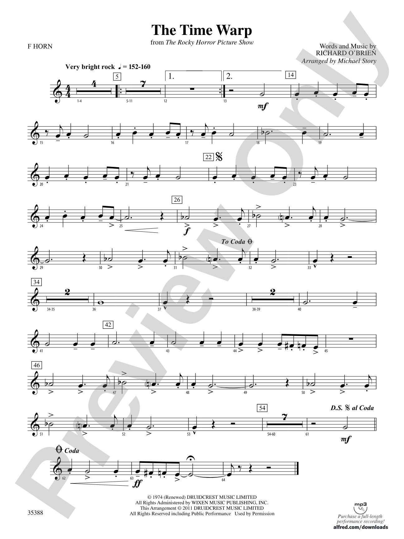 The Time Warp (from The Rocky Horror Picture Show): 1st F Horn