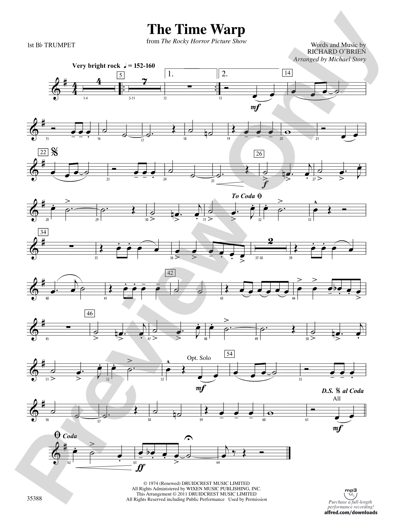 The Time Warp (from The Rocky Horror Picture Show): 1st B-flat Trumpet