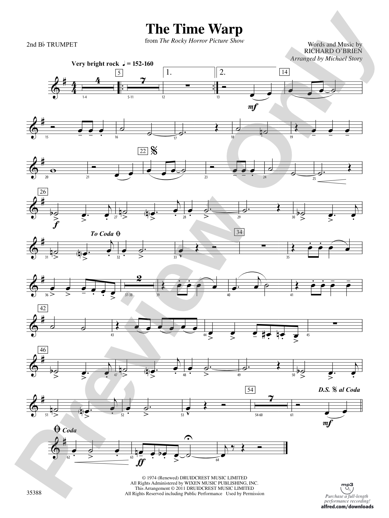 The Time Warp (from The Rocky Horror Picture Show): 2nd B-flat Trumpet