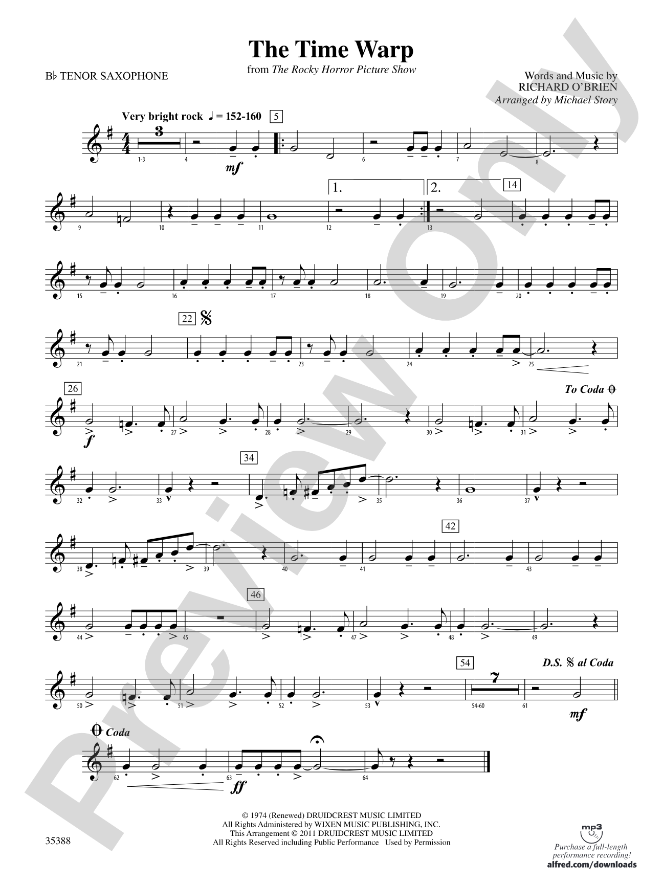 The Time Warp (from The Rocky Horror Picture Show): B-flat Tenor Saxophone