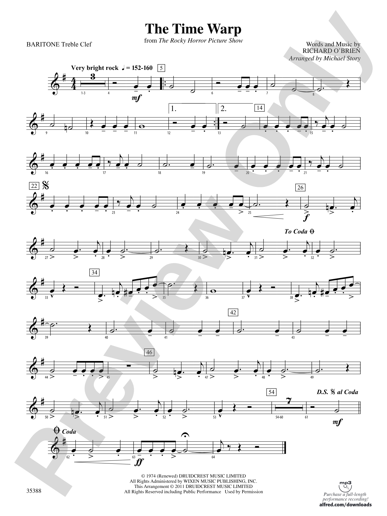 The Time Warp (from The Rocky Horror Picture Show): (wp) Baritone T.C.