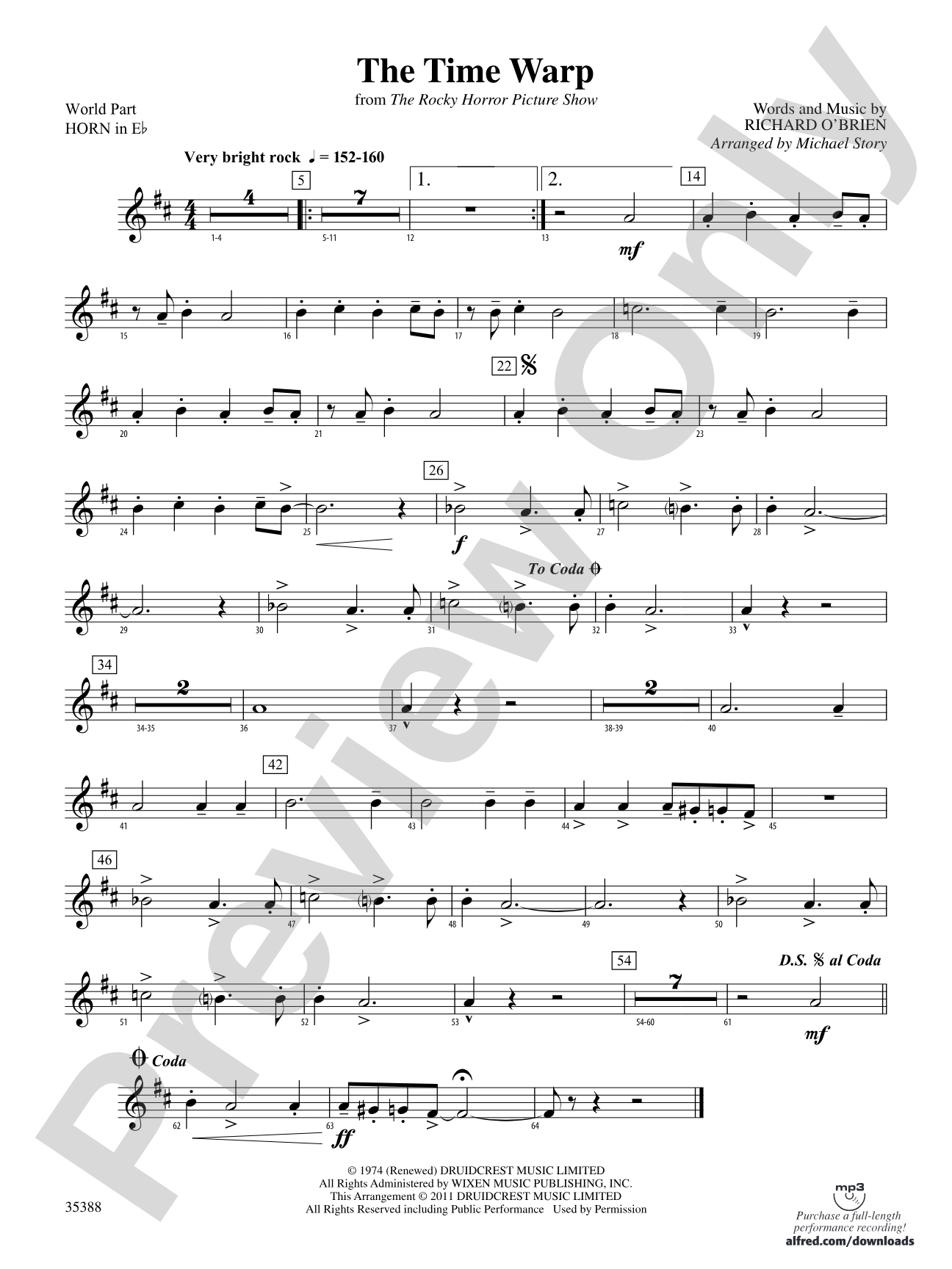 The Time Warp (from The Rocky Horror Picture Show): (wp) 1st Horn in E-flat