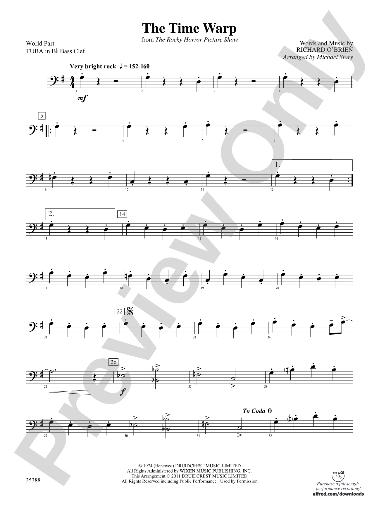 The Time Warp (from The Rocky Horror Picture Show): (wp) B-flat Tuba B.C.