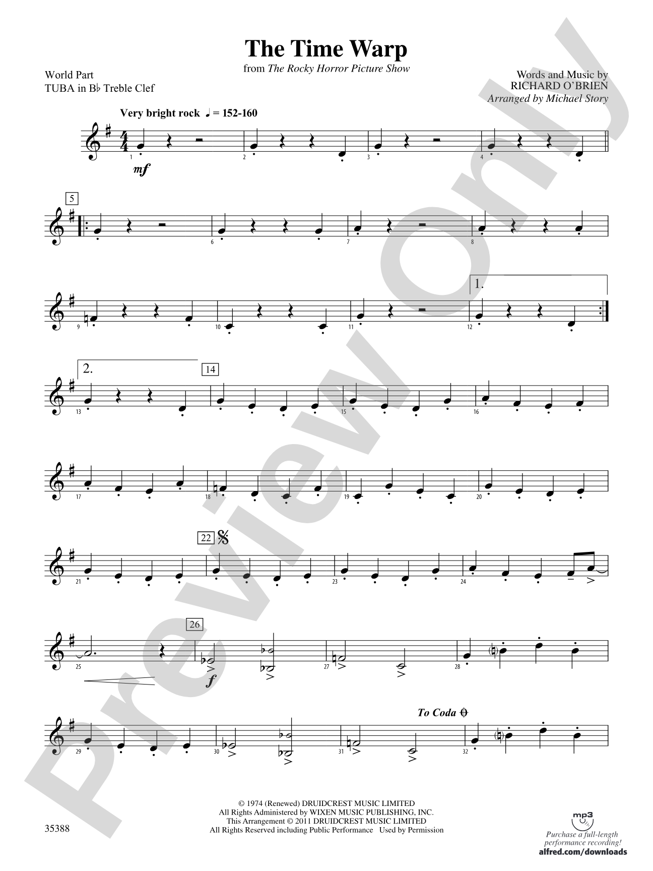 The Time Warp (from The Rocky Horror Picture Show): (wp) B-flat Tuba T.C.