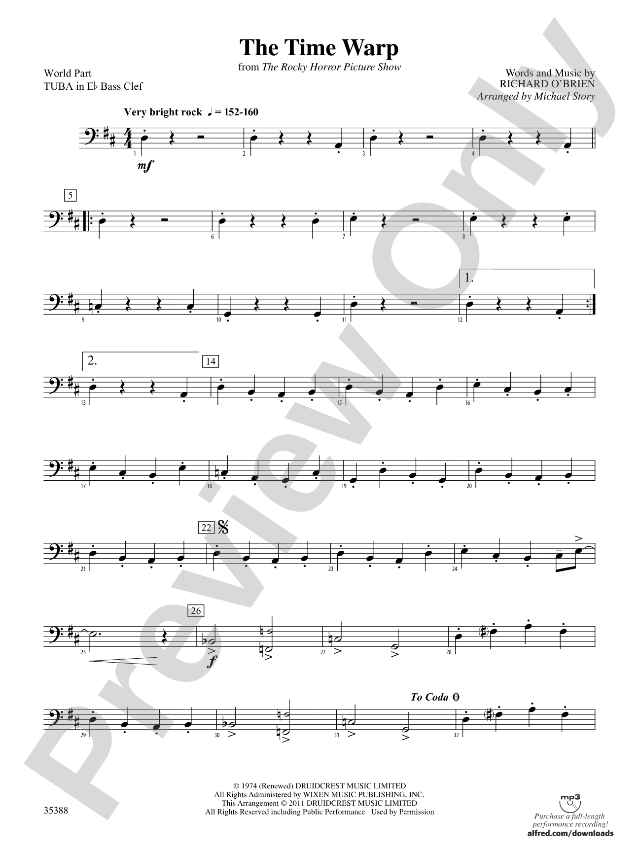 The Time Warp (from The Rocky Horror Picture Show): (wp) E-flat Tuba B.C.