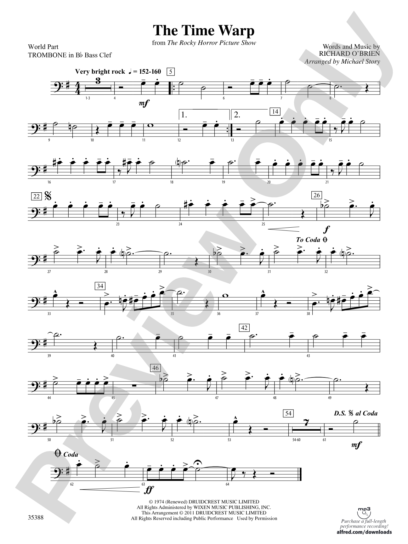 The Time Warp (from The Rocky Horror Picture Show): (wp) 1st B-flat Trombone B.C.