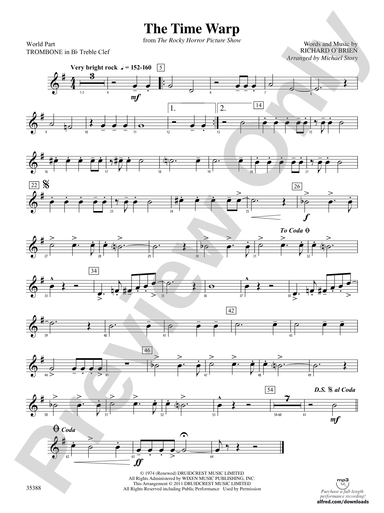 The Time Warp (from The Rocky Horror Picture Show): (wp) 1st B-flat Trombone T.C.