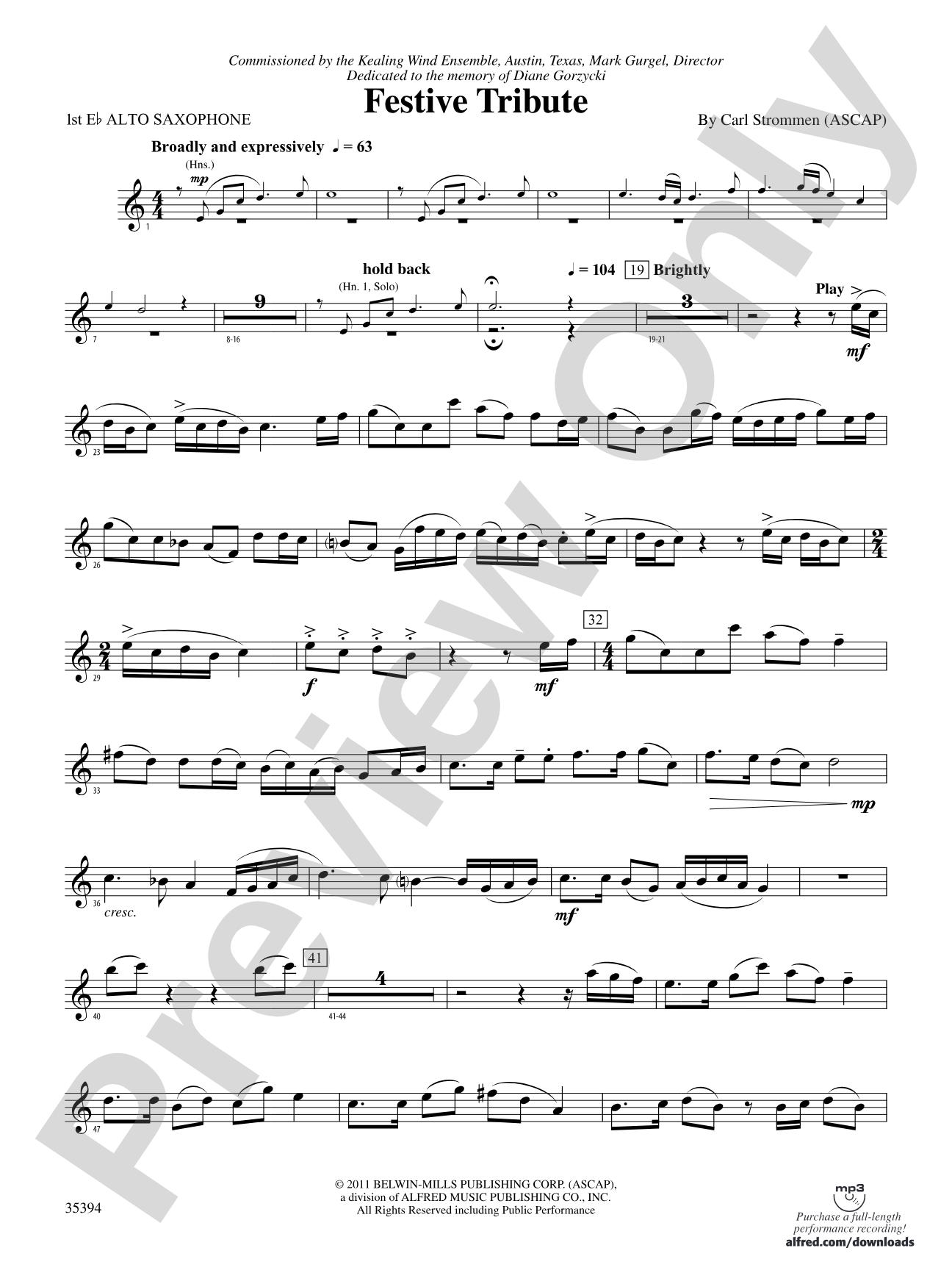 Festive Tribute: E-flat Alto Saxophone