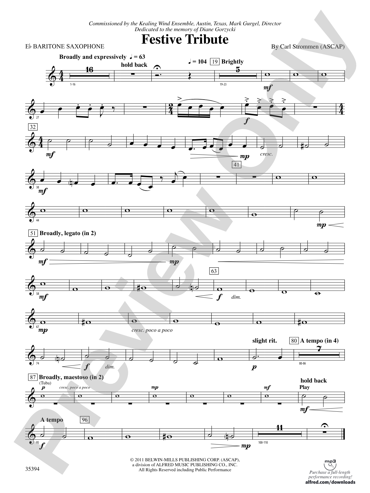 Festive Tribute: E-flat Baritone Saxophone