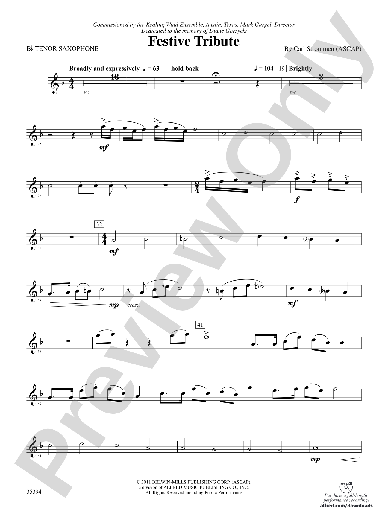 Festive Tribute: B-flat Tenor Saxophone