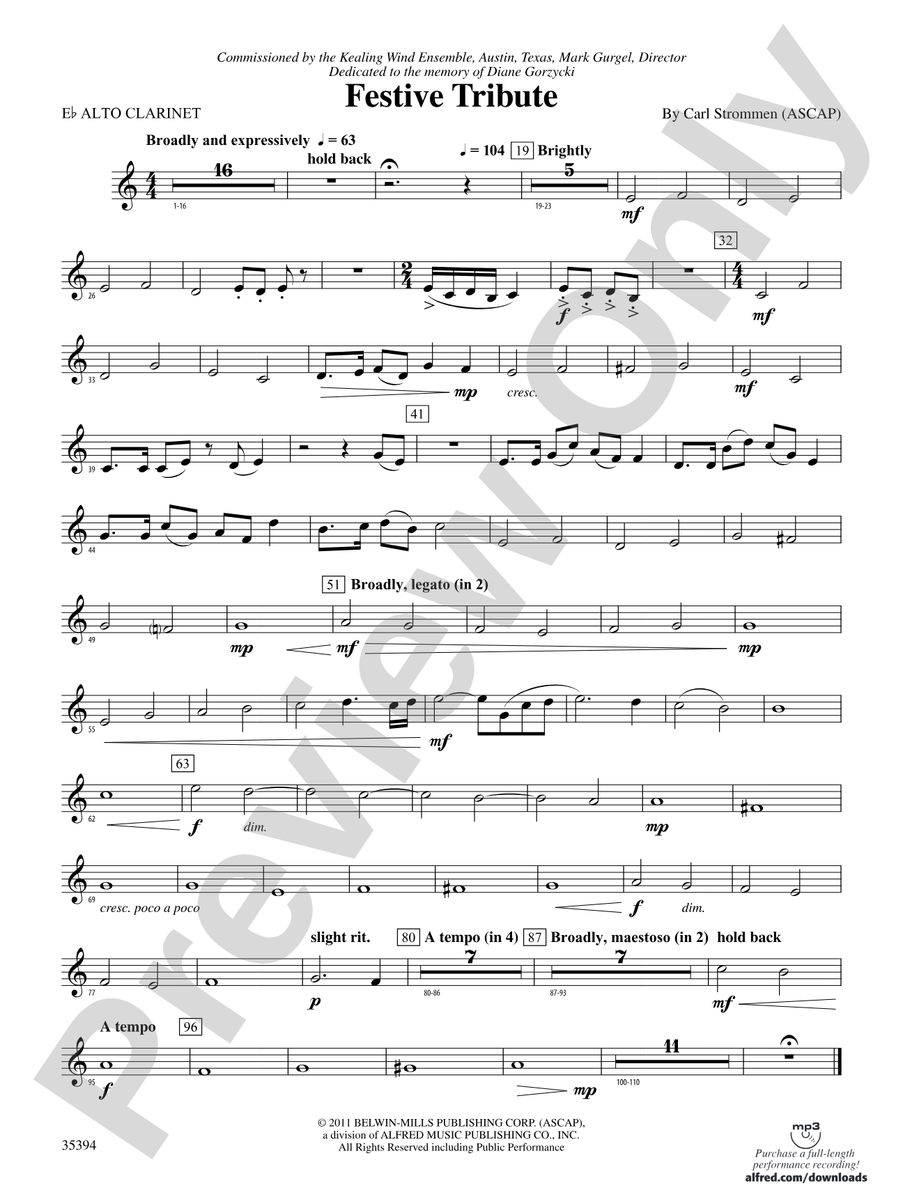 Festive Tribute: (wp) E-flat Alto Clarinet