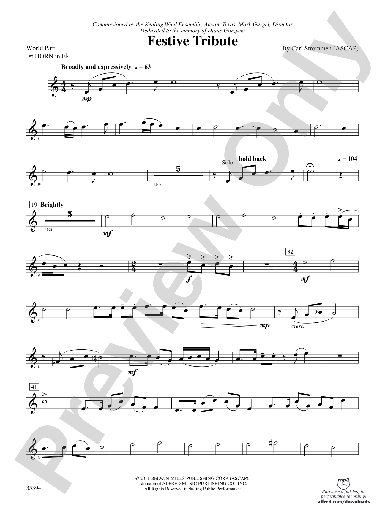 Festive Tribute: (wp) 1st Horn in E-flat