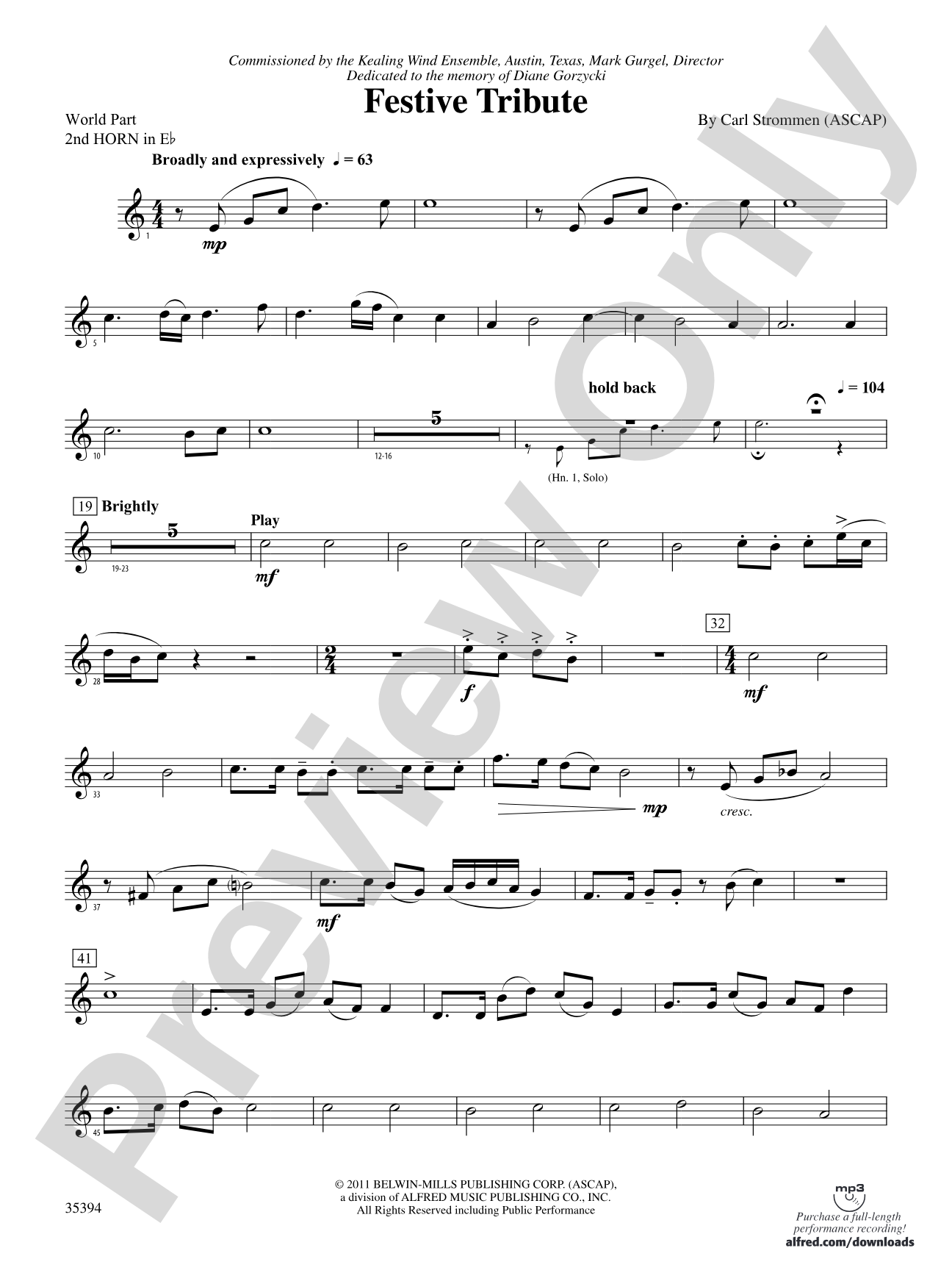 Festive Tribute: (wp) 2nd Horn in E-flat