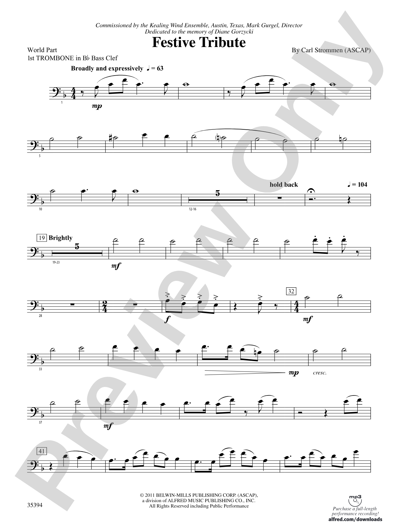 Festive Tribute: (wp) 1st B-flat Trombone B.C.