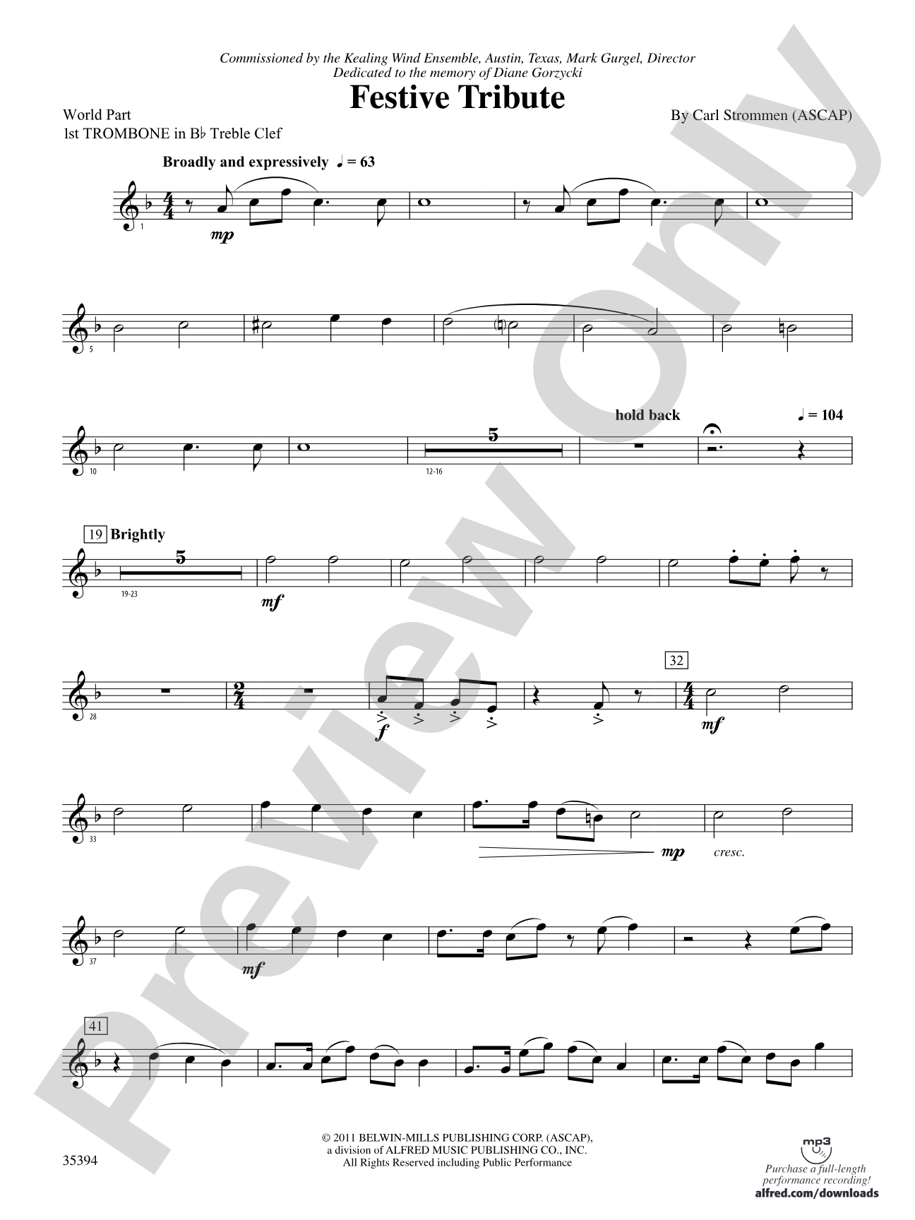 Festive Tribute: (wp) 1st B-flat Trombone T.C.