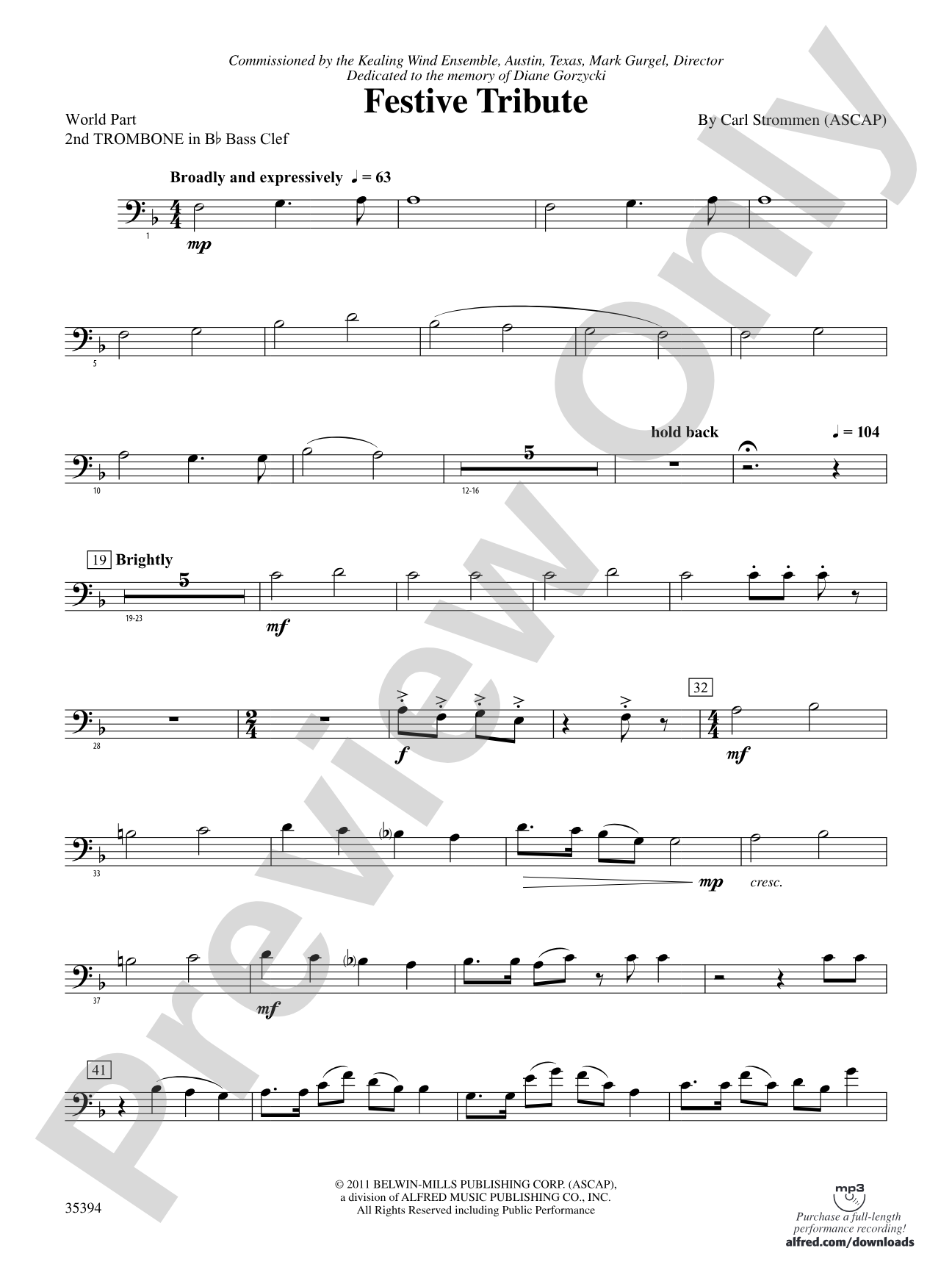 Festive Tribute: (wp) 2nd B-flat Trombone B.C.