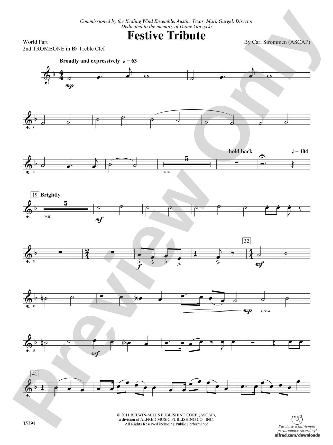 Festive Tribute: (wp) 2nd B-flat Trombone T.C.