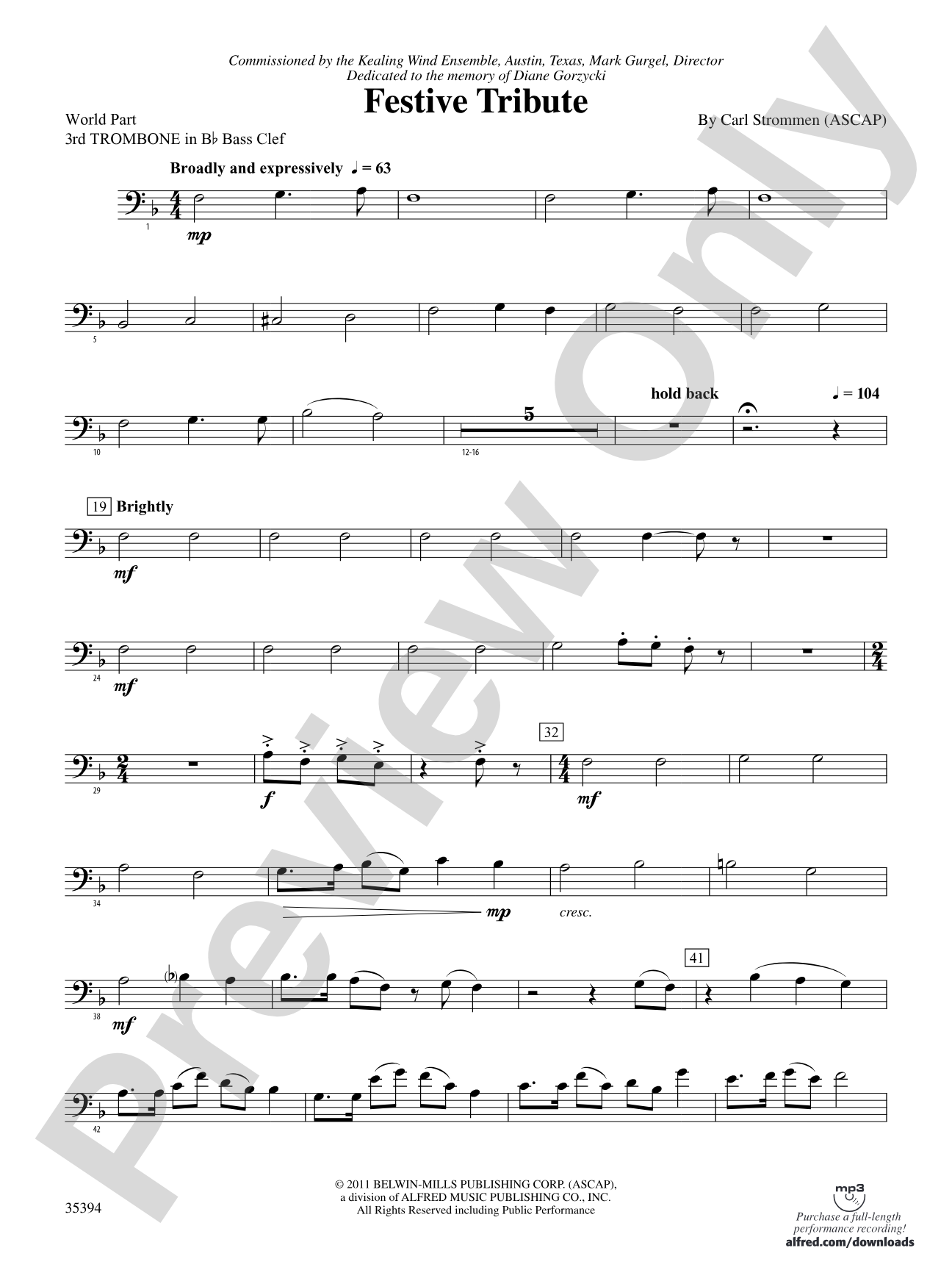 Festive Tribute: (wp) 3rd B-flat Trombone B.C.