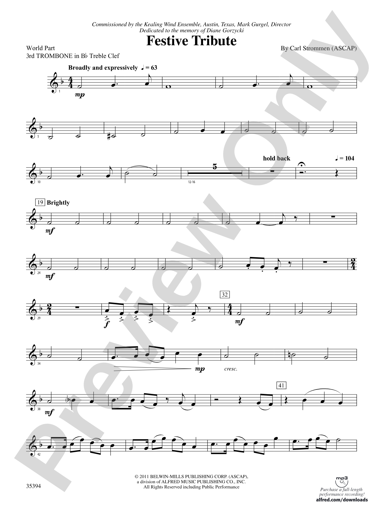 Festive Tribute: (wp) 3rd B-flat Trombone T.C.