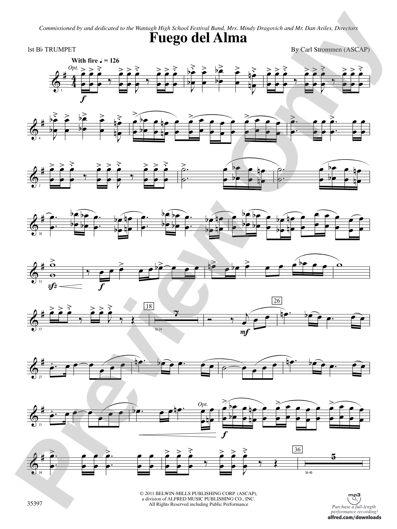 Fuego del Alma: 1st B-flat Trumpet