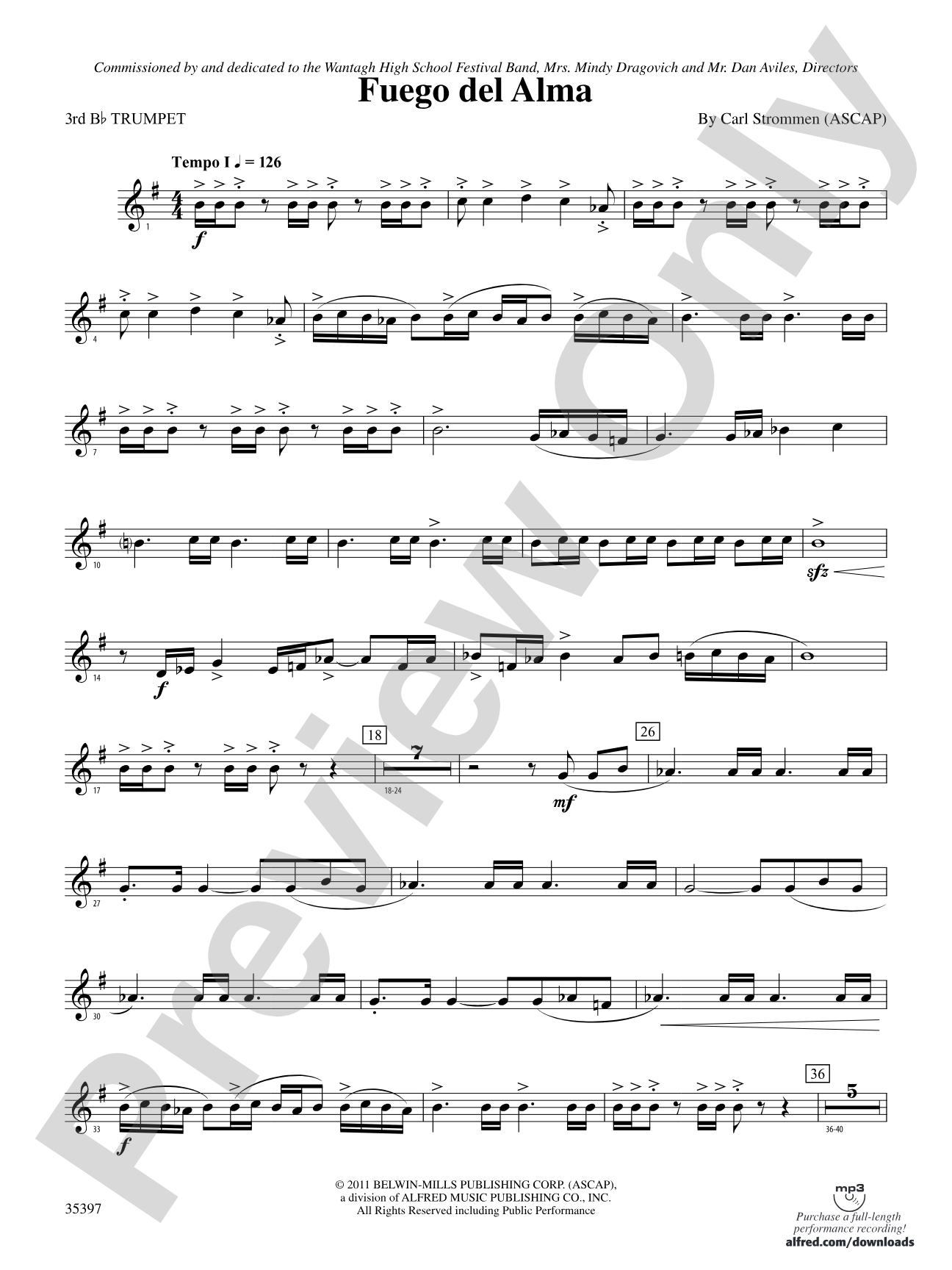 Fuego del Alma: 3rd B-flat Trumpet
