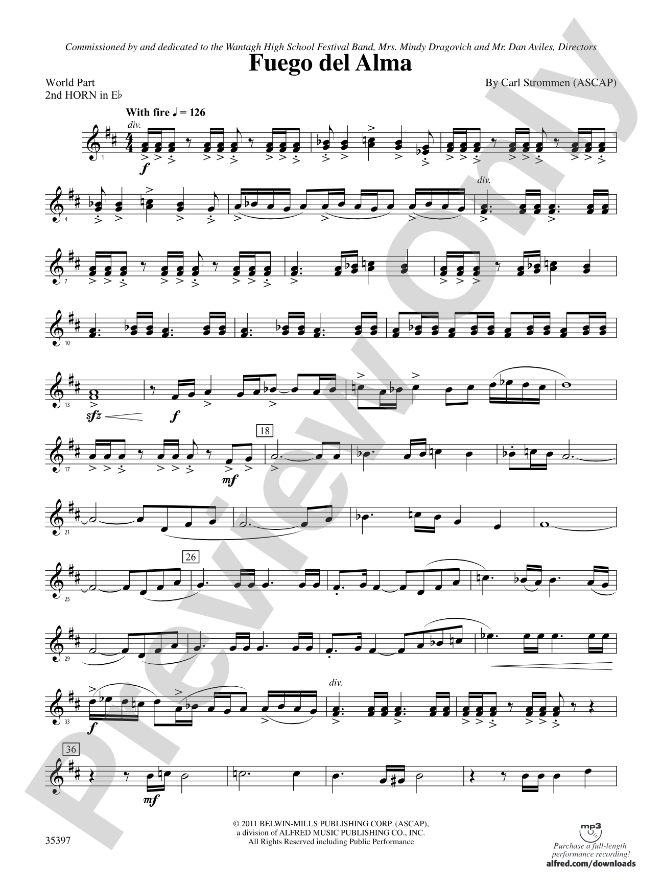 Fuego del Alma: (wp) 2nd Horn in E-flat