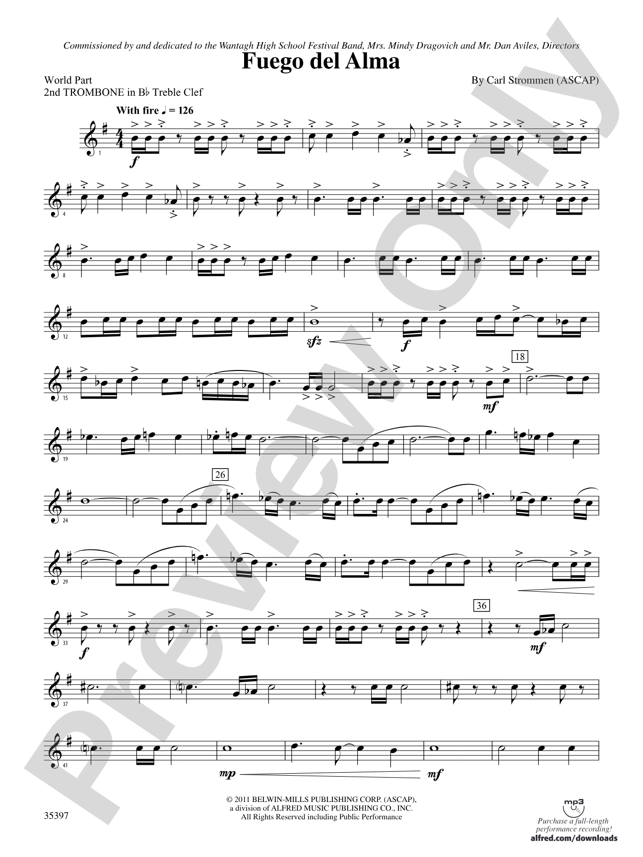 Fuego del Alma: (wp) 2nd B-flat Trombone T.C.