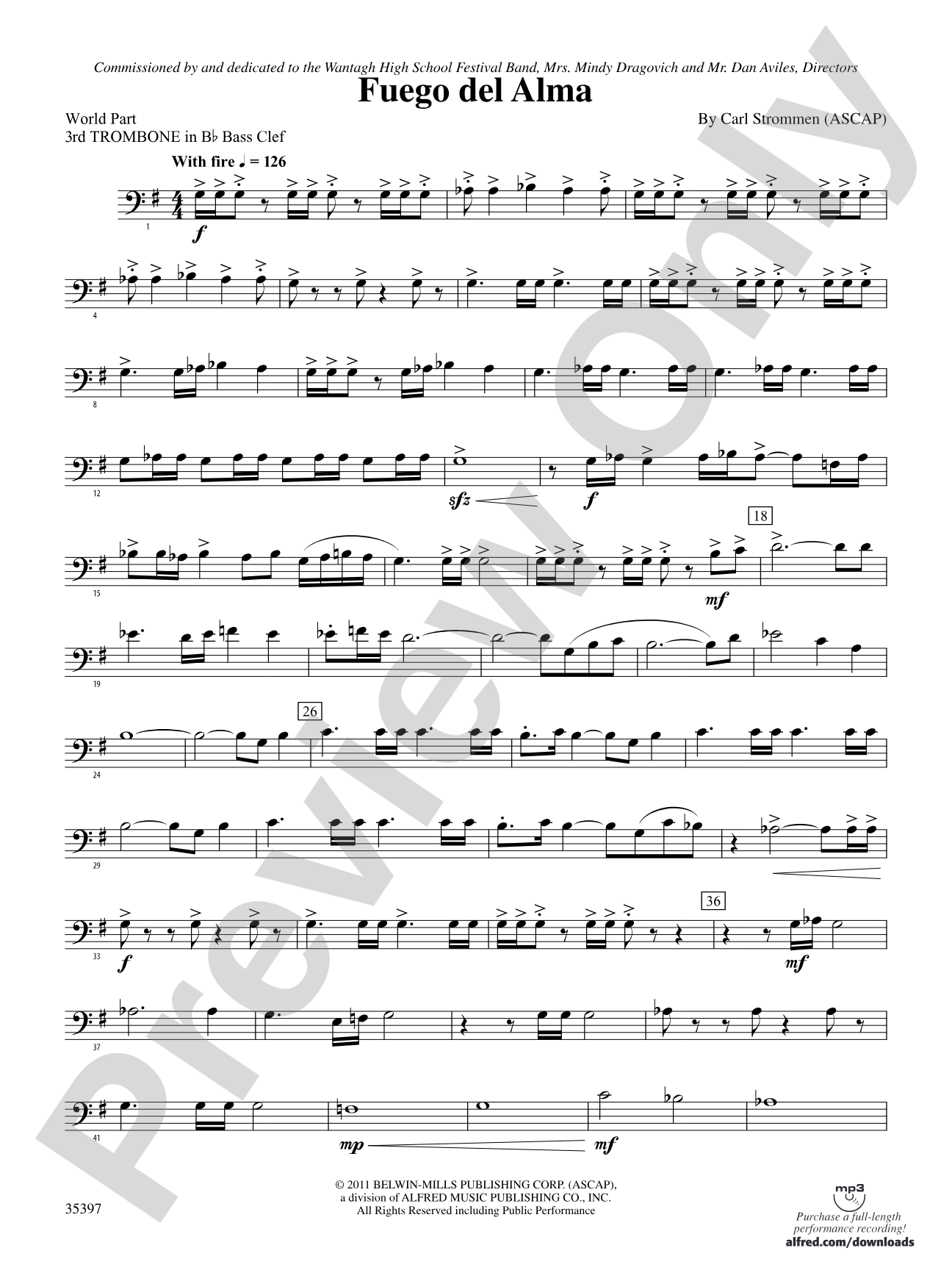 Fuego del Alma: (wp) 3rd B-flat Trombone B.C.