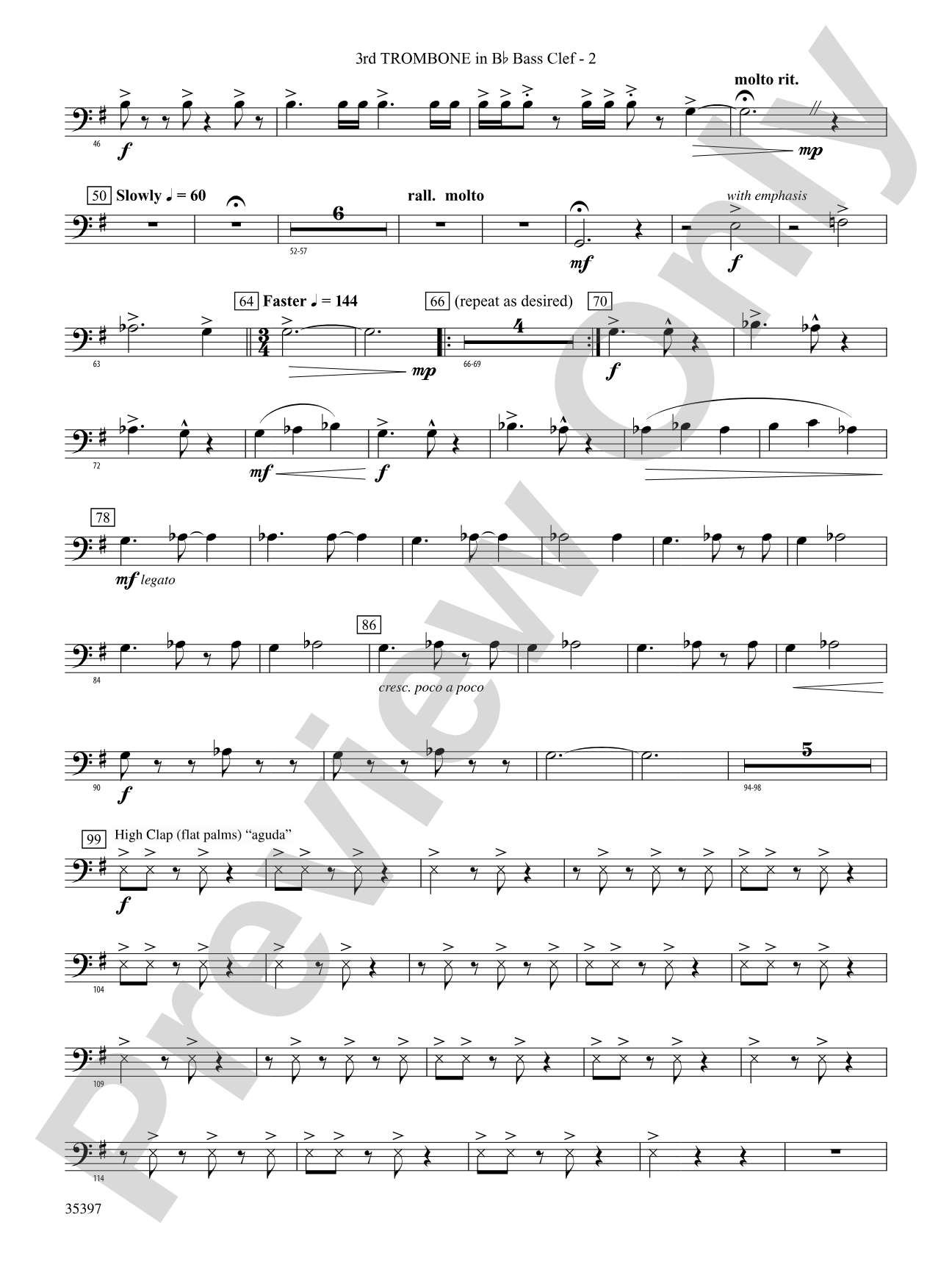 Fuego del Alma: (wp) 3rd B-flat Trombone B.C.