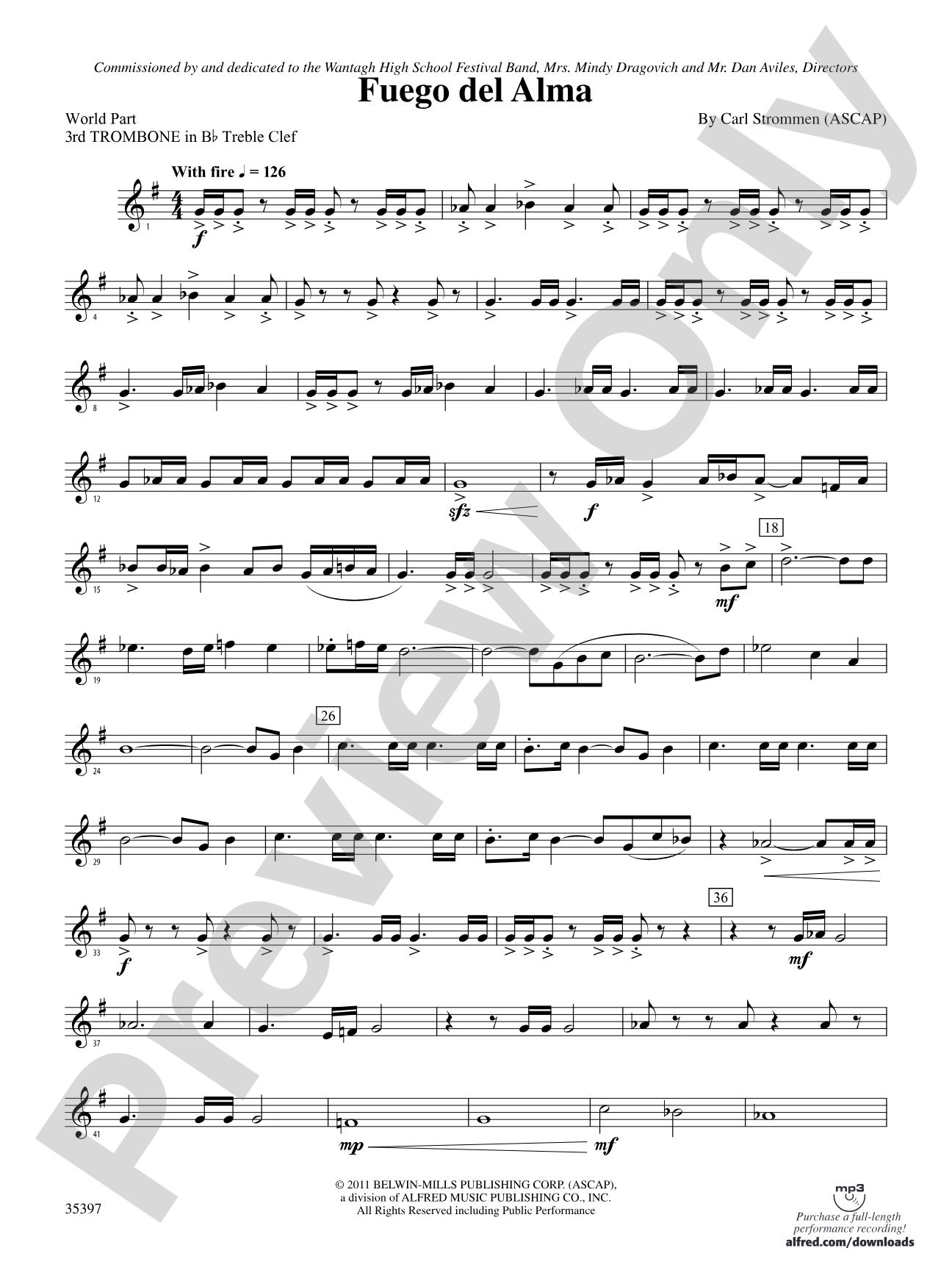 Fuego del Alma: (wp) 3rd B-flat Trombone T.C.