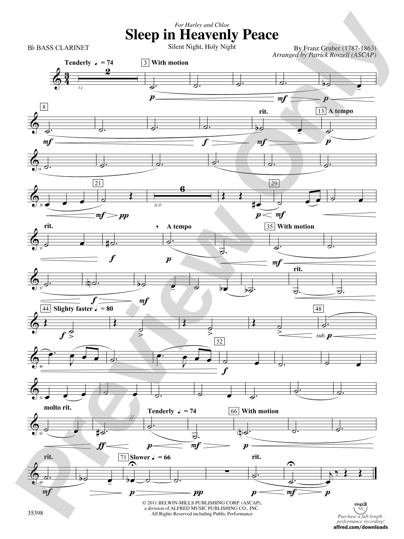 Sleep in Heavenly Peace: B-flat Bass Clarinet